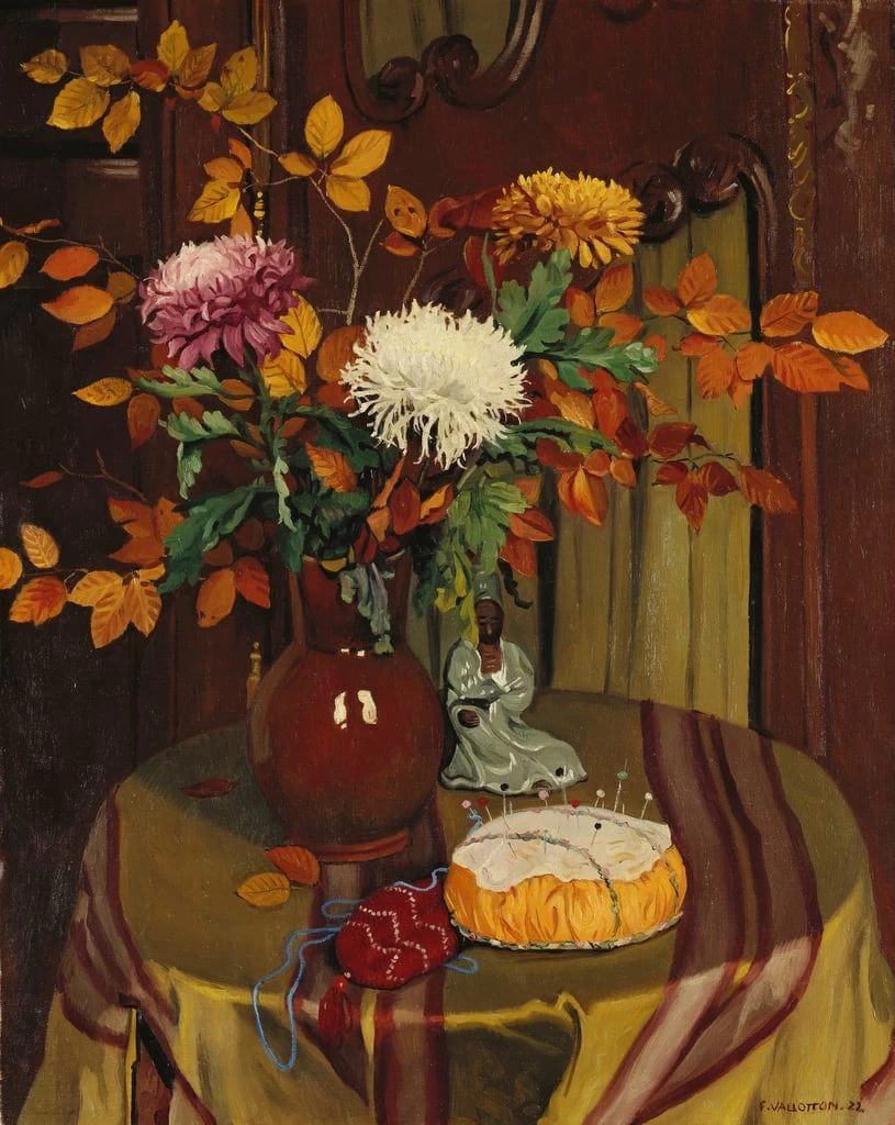 Crisantemi e fogliame autunnale, 1922